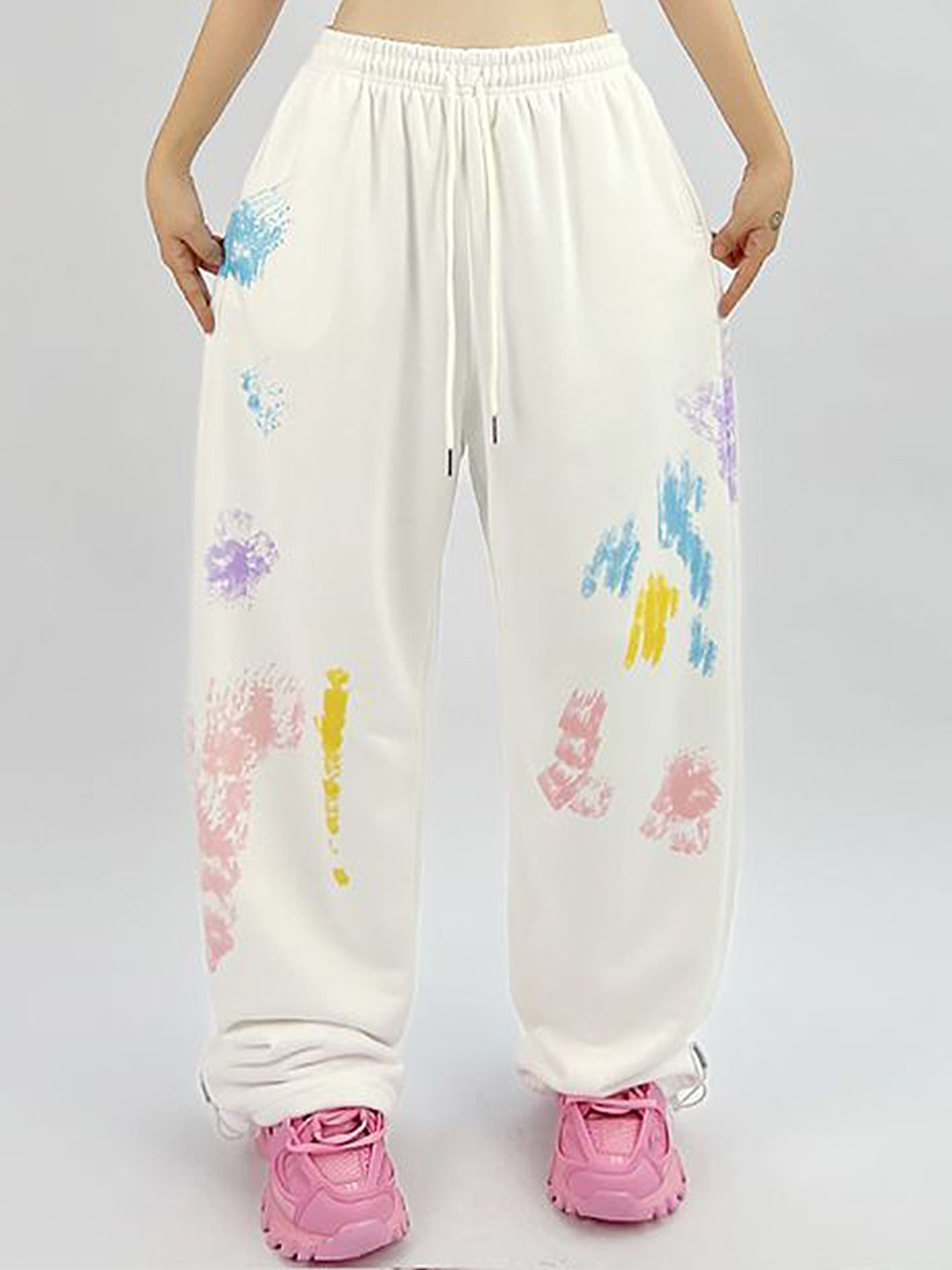 

LULU & SKY Women Printed Loose Fit High-Rise Trousers, White