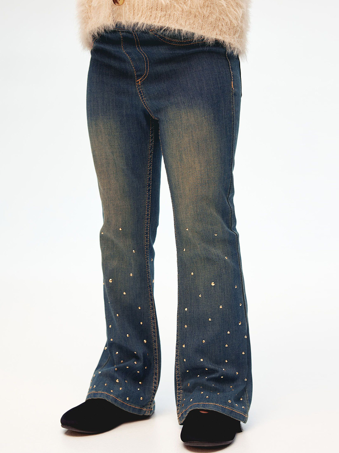 

H&M Girls Embellished Denim Jeans, Blue