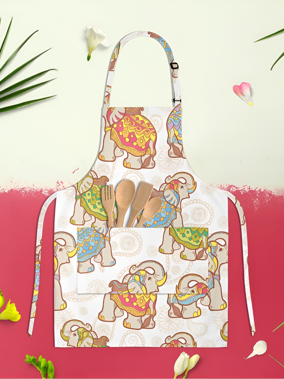 

ArtzFolio Indian Elephant D1 Kids White & Blue Printed Cotton Apron