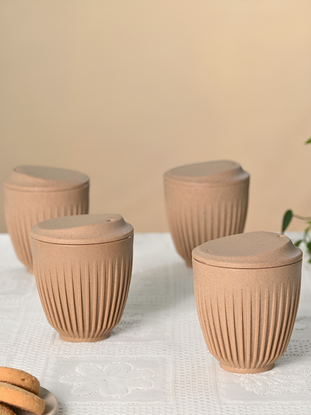 

eha Beige 4 Pieces Textured Matte Mugs 250 ml each