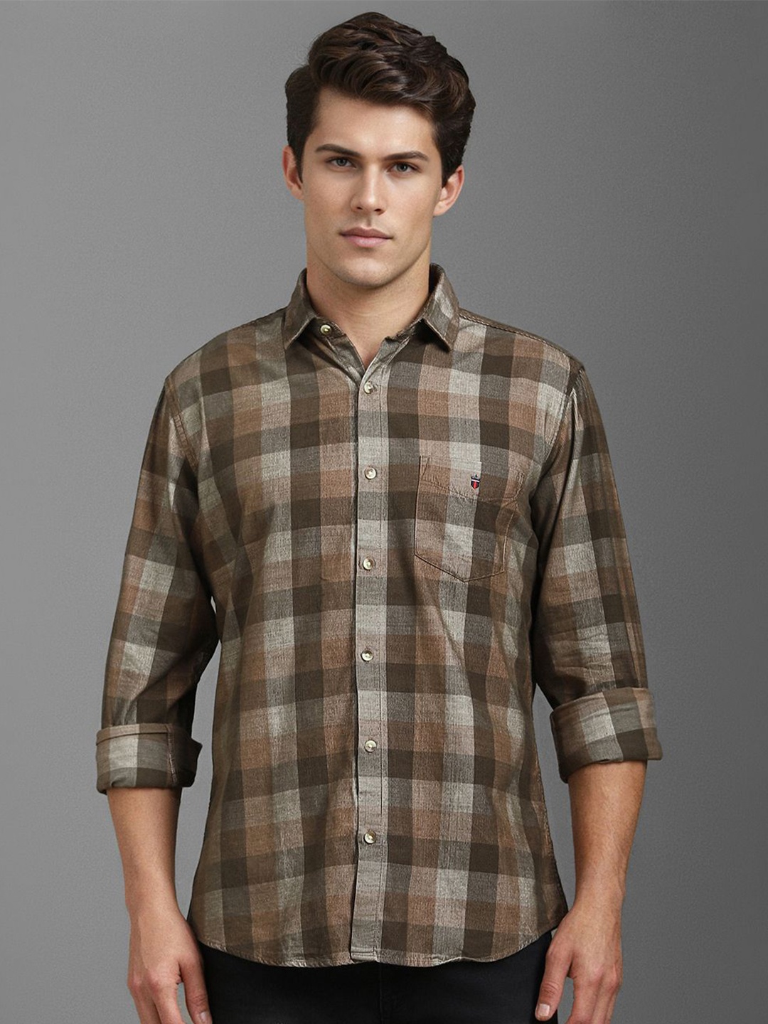 

Louis Philippe Sport Men Slim Fit Opaque Checked Casual Shirt, Brown