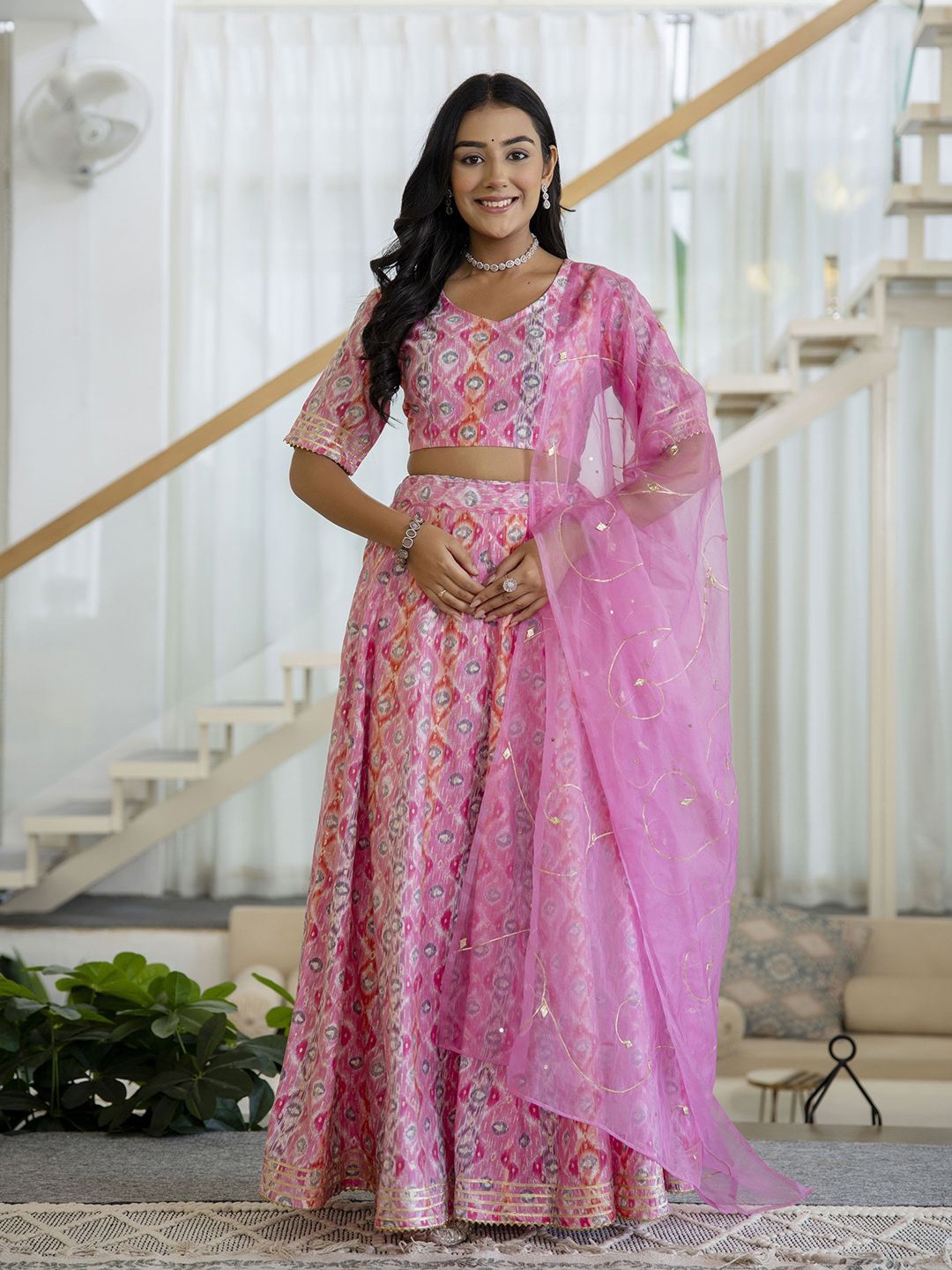 

KALINI Printed Ready to Wear Lehenga & Blouse With Dupatta, Pink