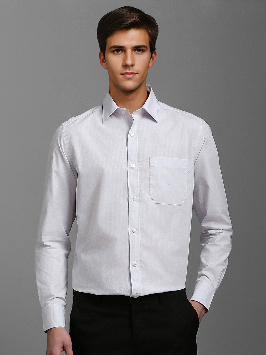 

Louis Philippe Men Classic Spread Collar Textured Cotton Formal Shirt, White