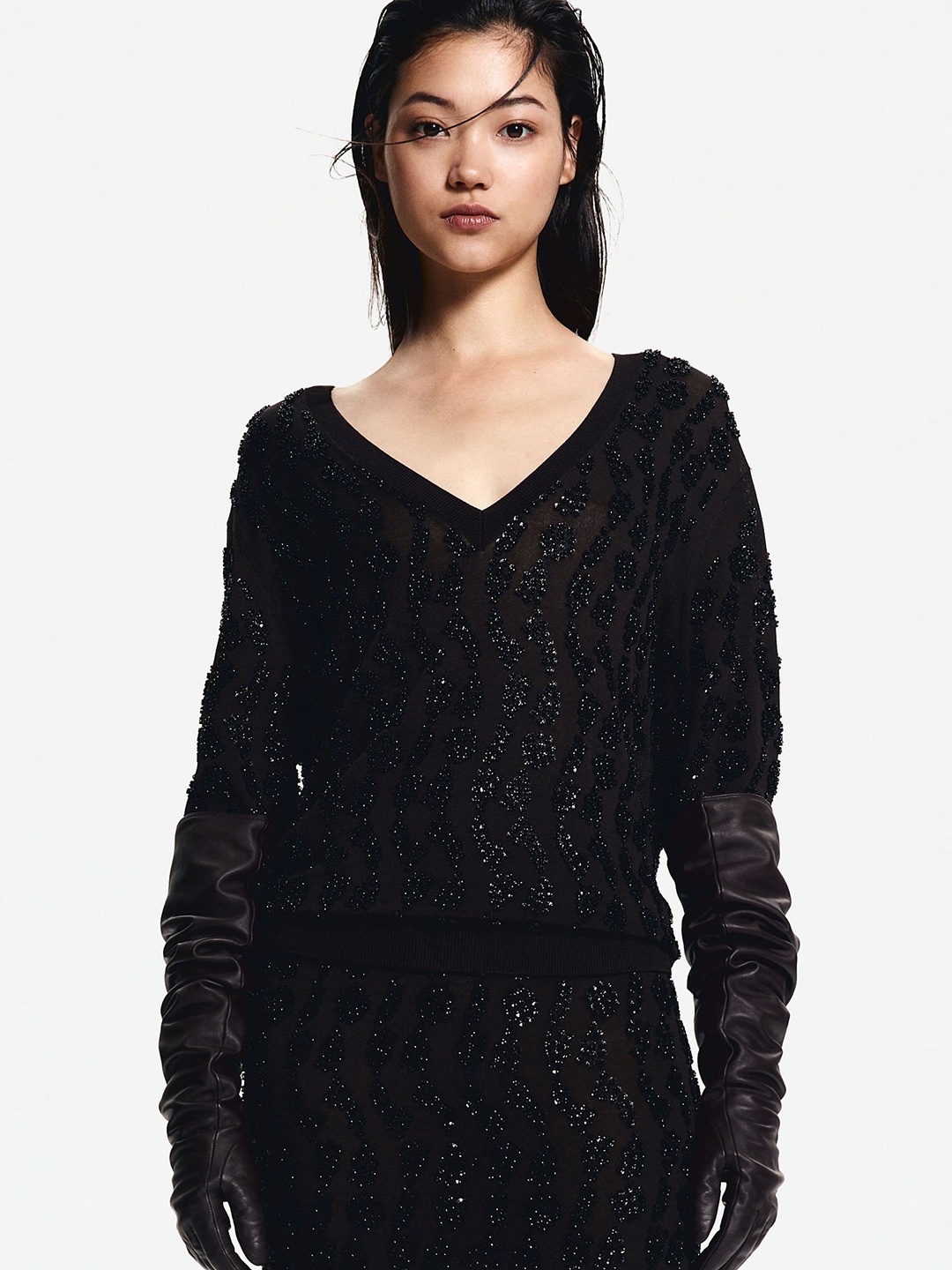 

H&M Women Bead-Embellished Jumper, Black