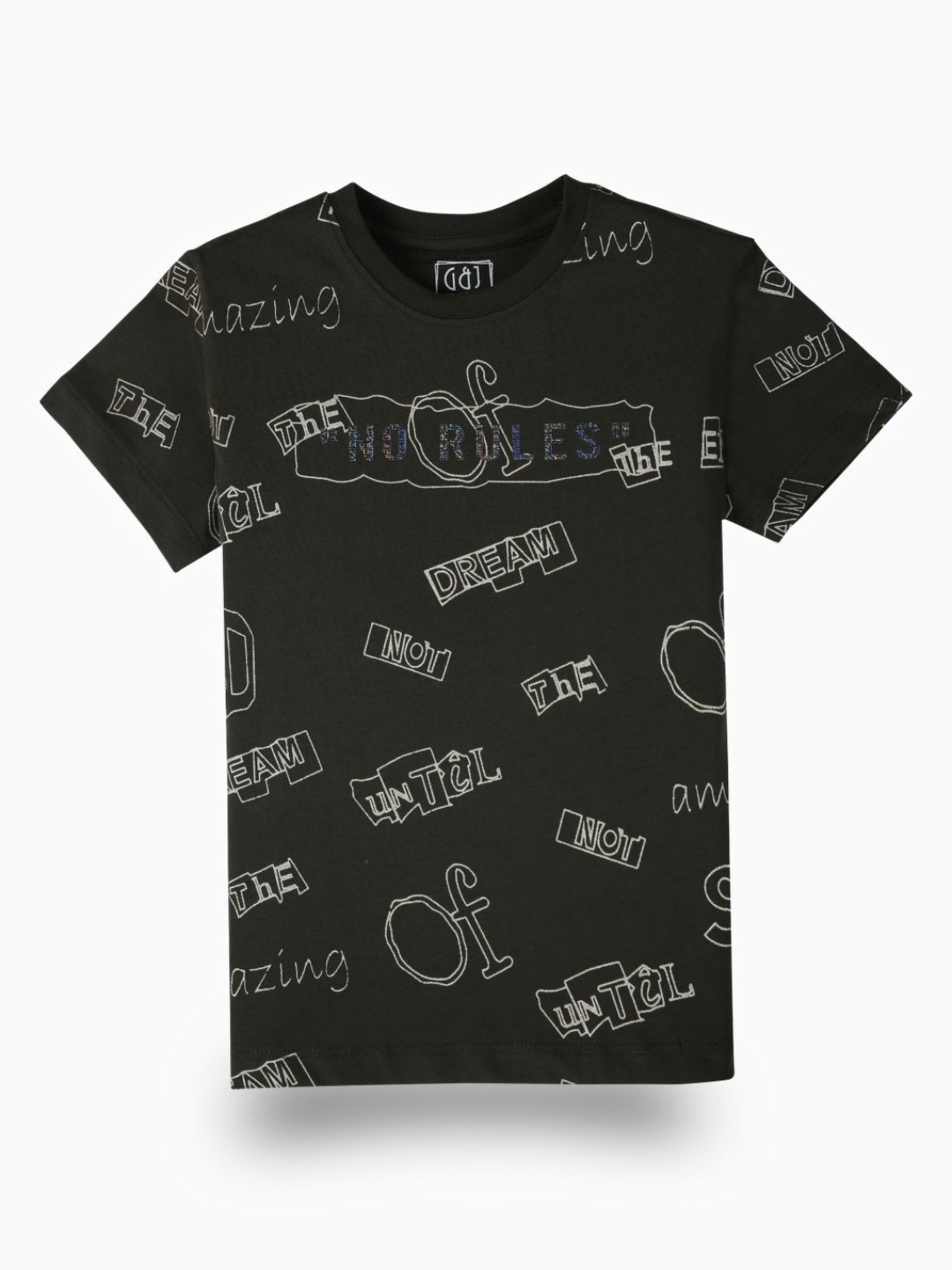

Gini and Jony Boys Typography Printed Round Neck Cotton T-shirt, Olive