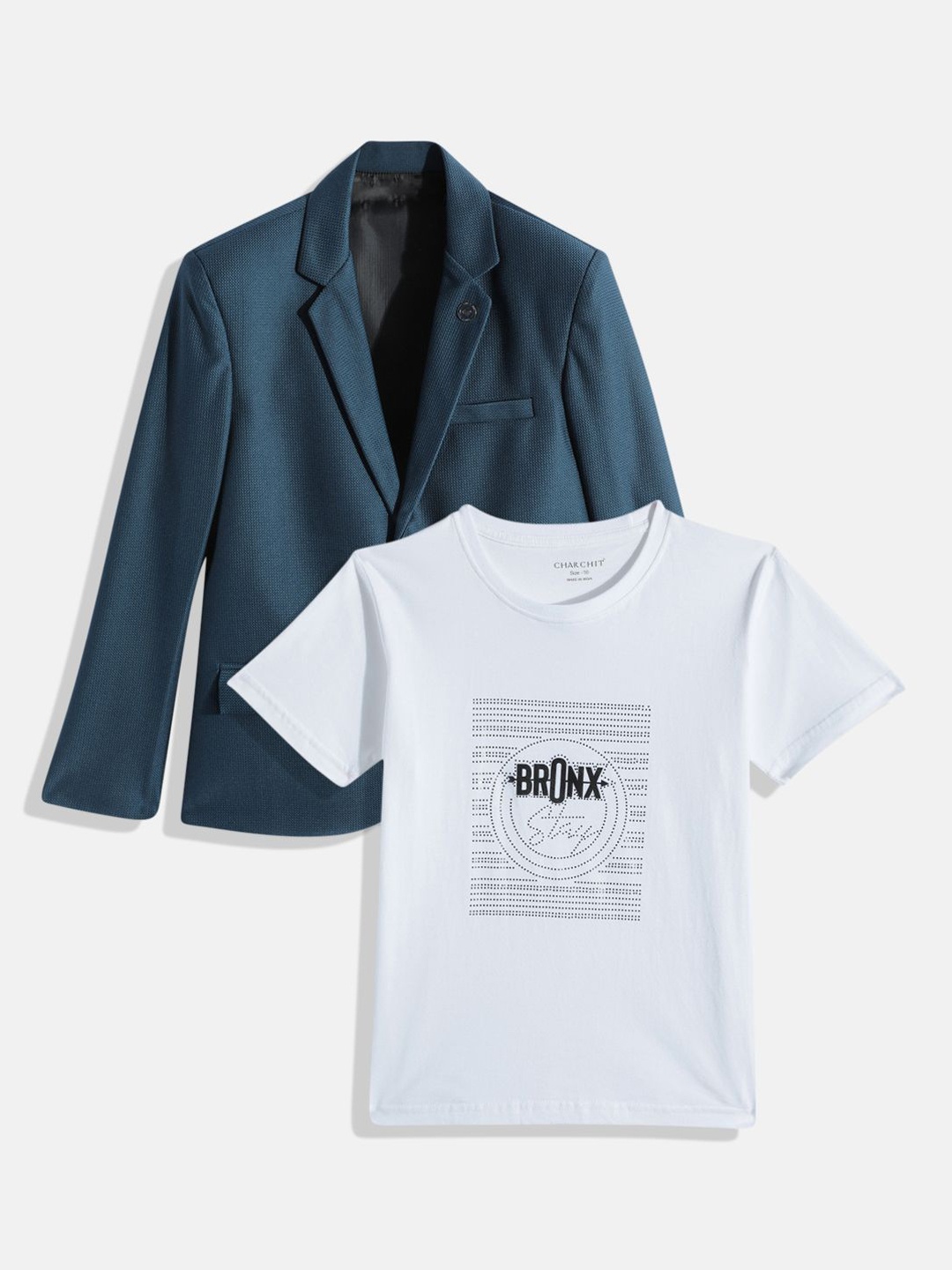 

CHARCHIT Boys Long Sleeves Single-Breasted Blazers and T-Shirt, Turquoise blue