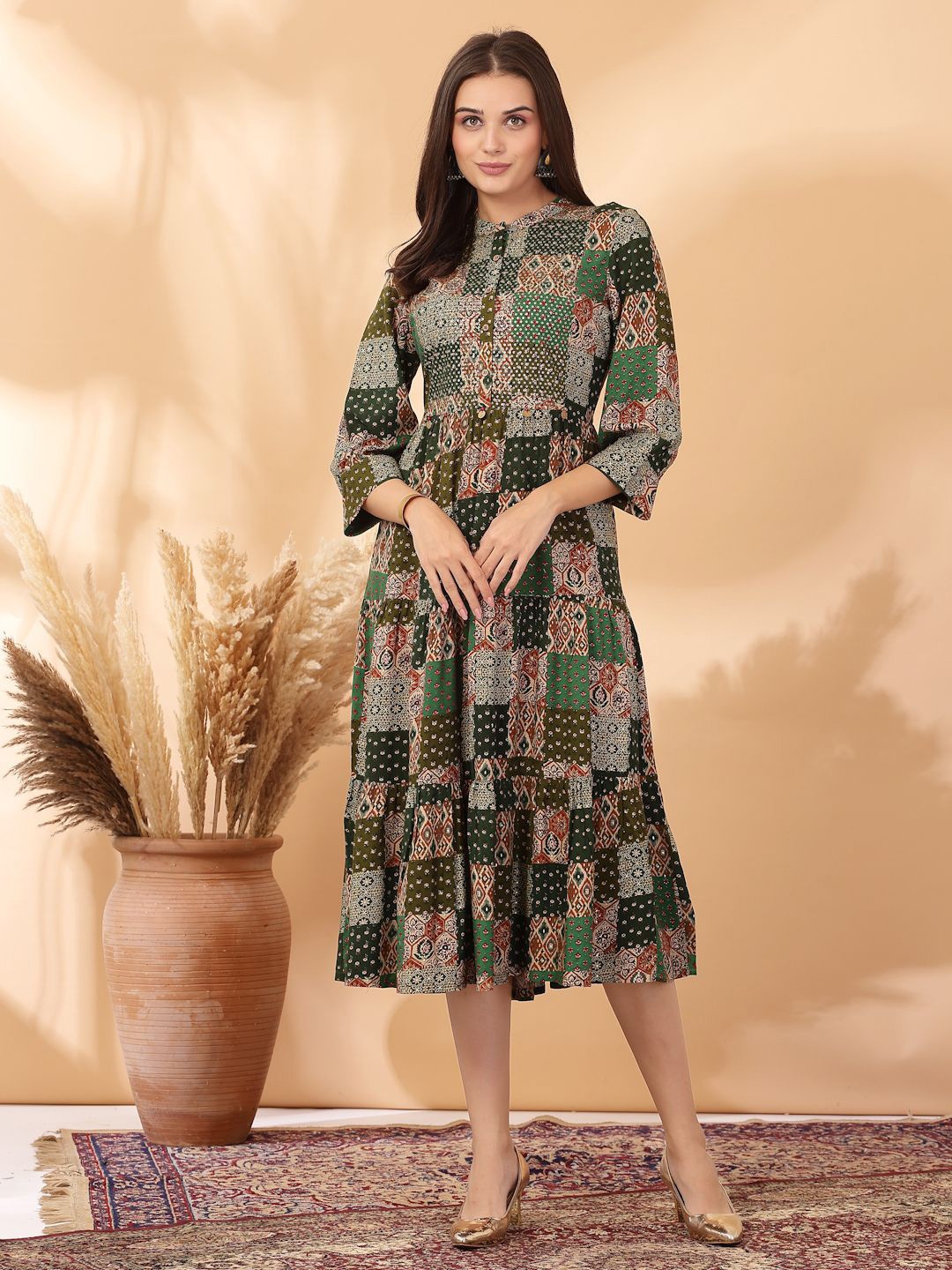 

Nayam By Lakshita Ethnic Motifs Printed Fit & Flare Dress, Green