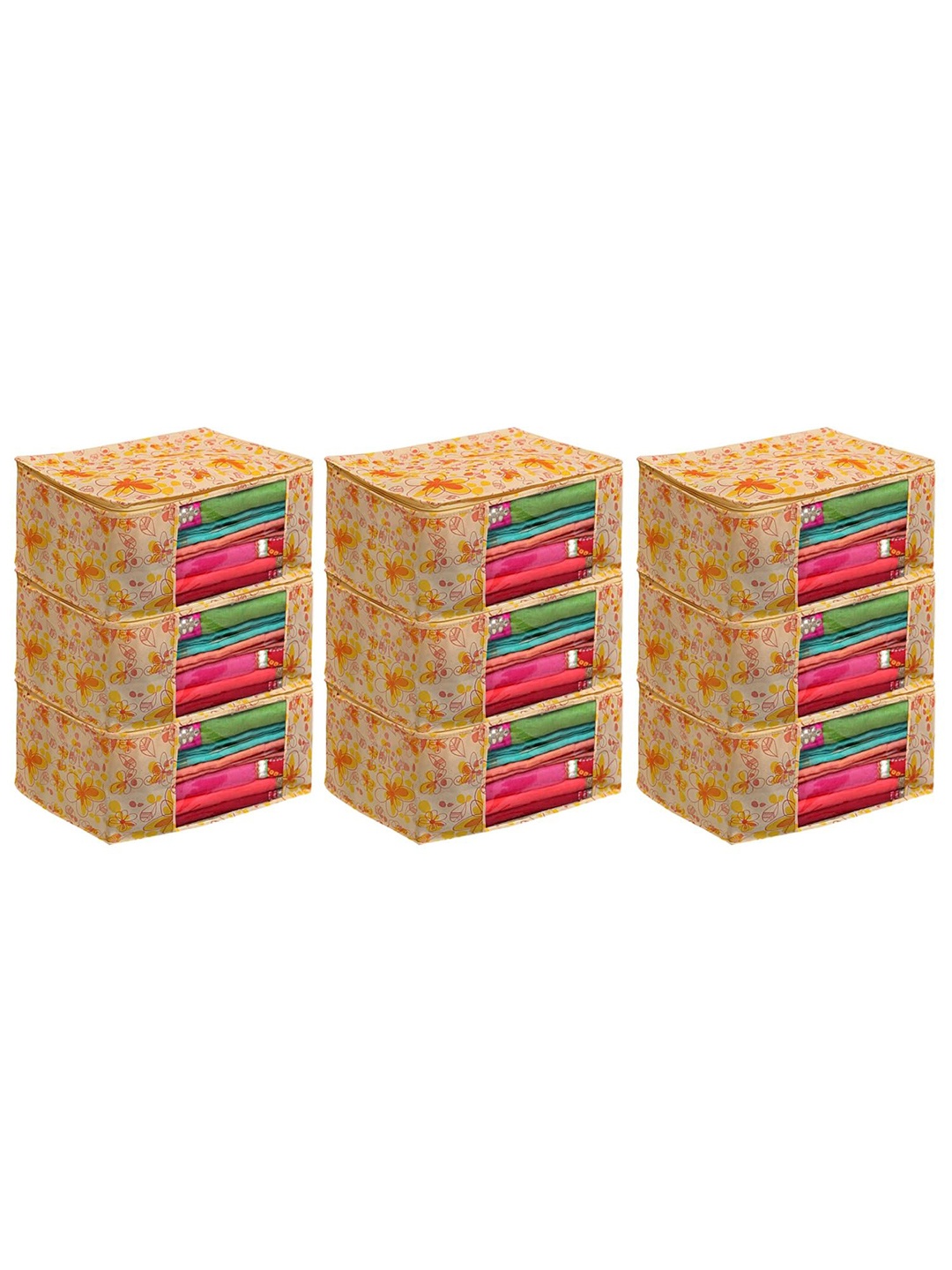 

Kuber Industries Yellow 9 Pieces Floral Printed Multi-Utility Organisers