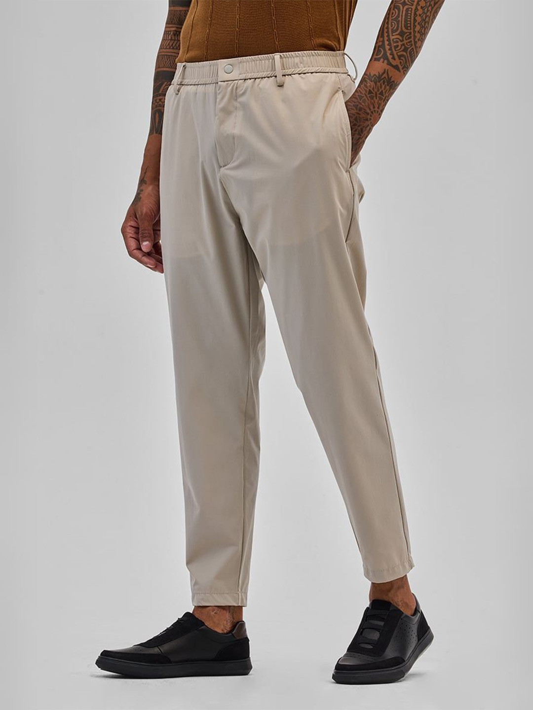 

Snitch Men Classic Regular Fit Chinos Trousers, Beige