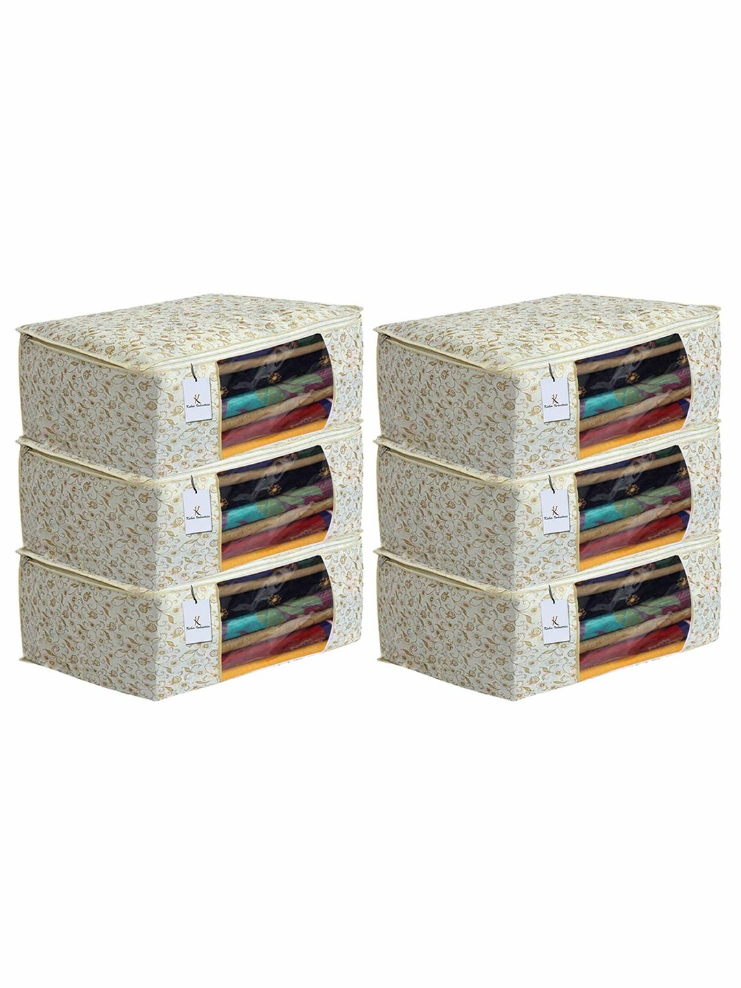 

Kuber Industries Beige 6 Pieces Floral Printed Multi-Utility Organisers