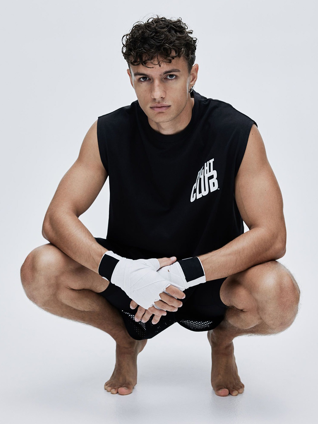 

H&M Printed Loose Fit Sports Vest Top In DryMove, Black