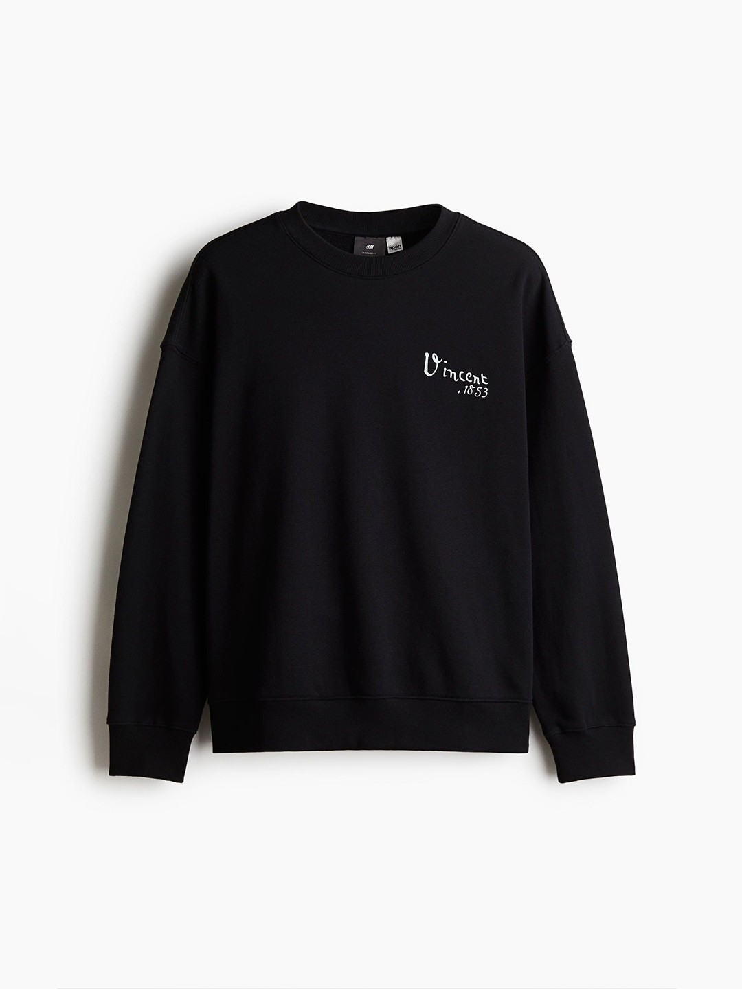 

H&M Men Cotton Oversized Fit Round Neck Typography Printed Sweatshirt, Black