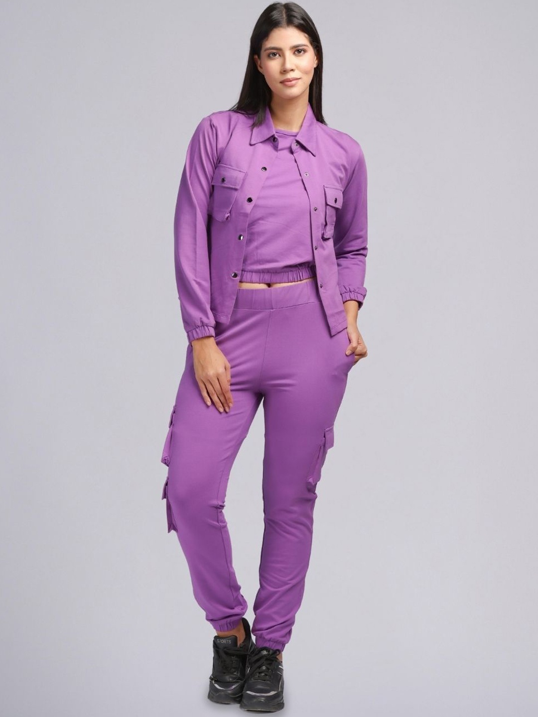 

PUREMIST Self Design Top, Jacket With Trouser Co-Ords, Purple