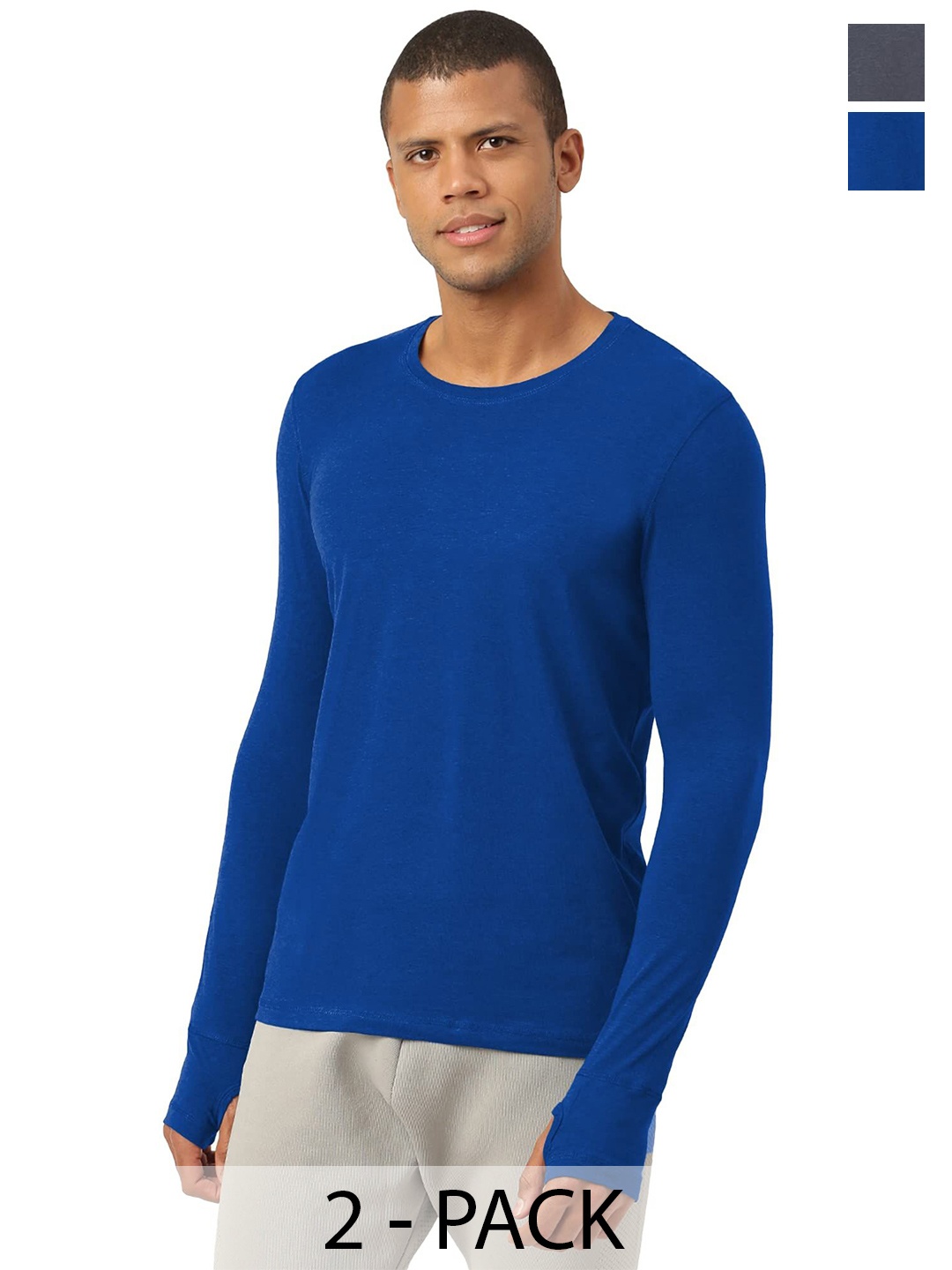 

FREECULTR Men Pack Of 2 Solid Round Neck T-shirts, Blue