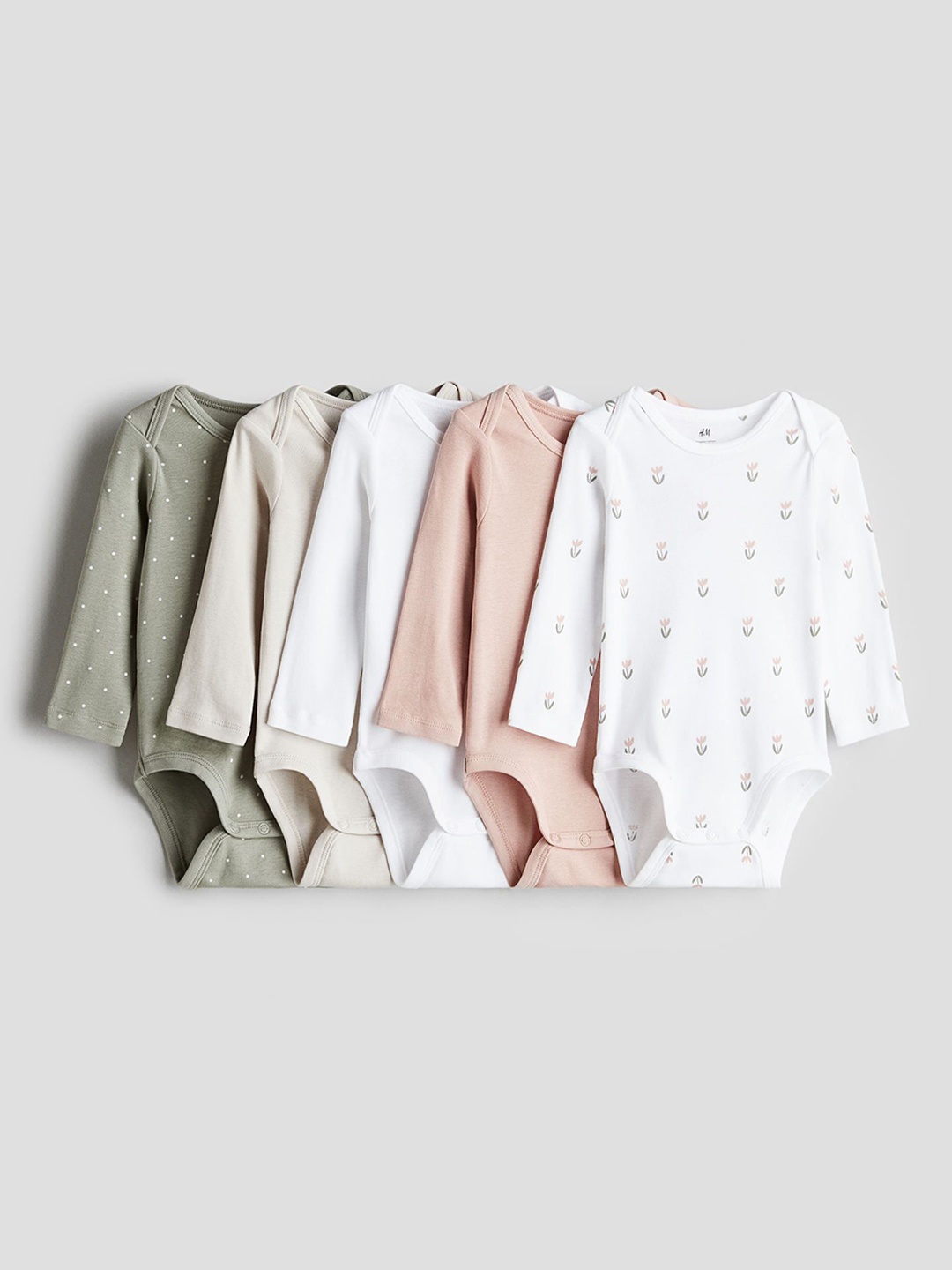 

H&M Infant Boys Pack Of 5 Printed Pure Cotton Bodysuit, Beige