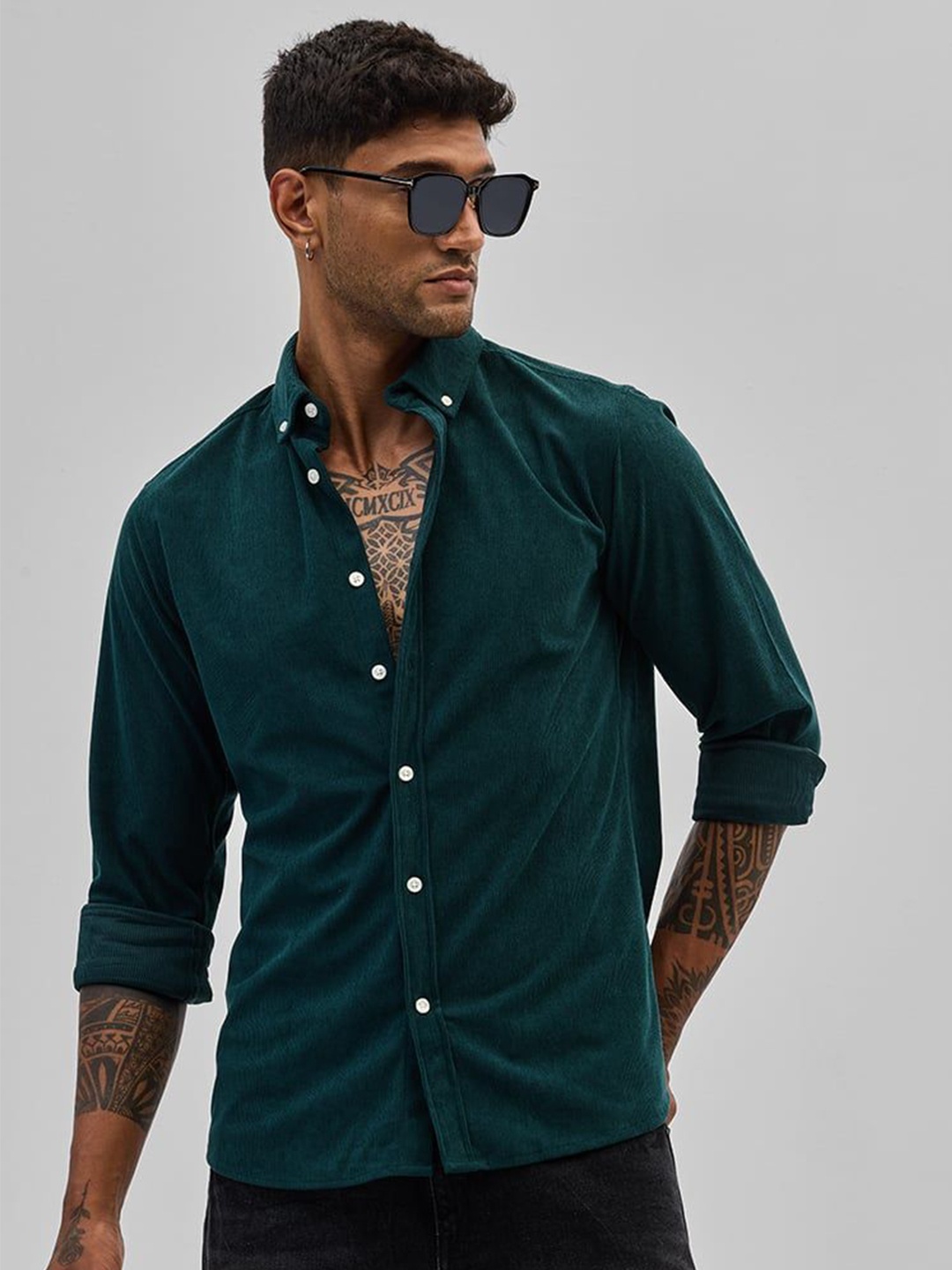 

Snitch Men Smart Button-Down Collar Textured Casual Shirt, Green