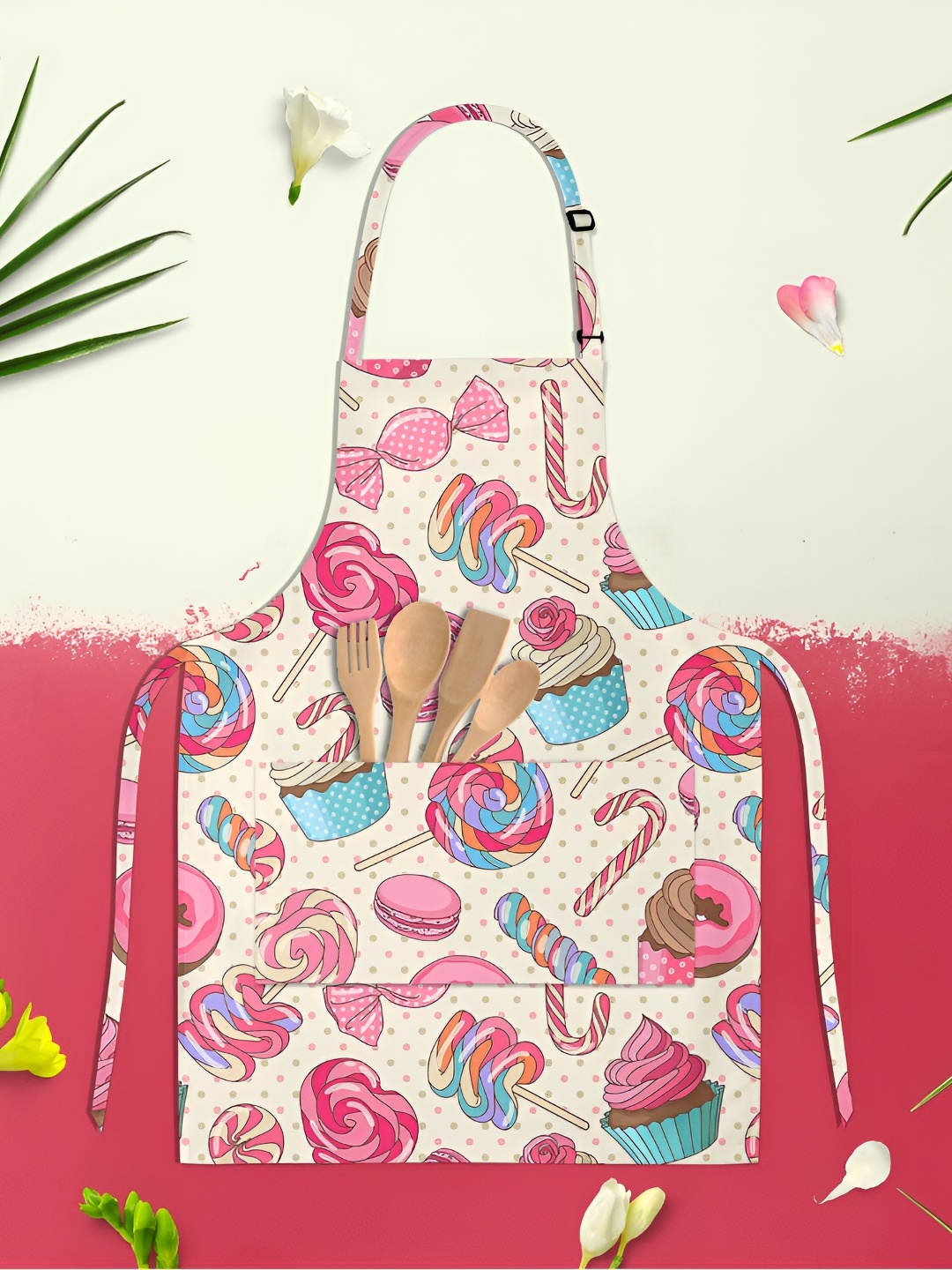 

ArtzFolio Kids Off White & Pink Printed Cotton Aprons