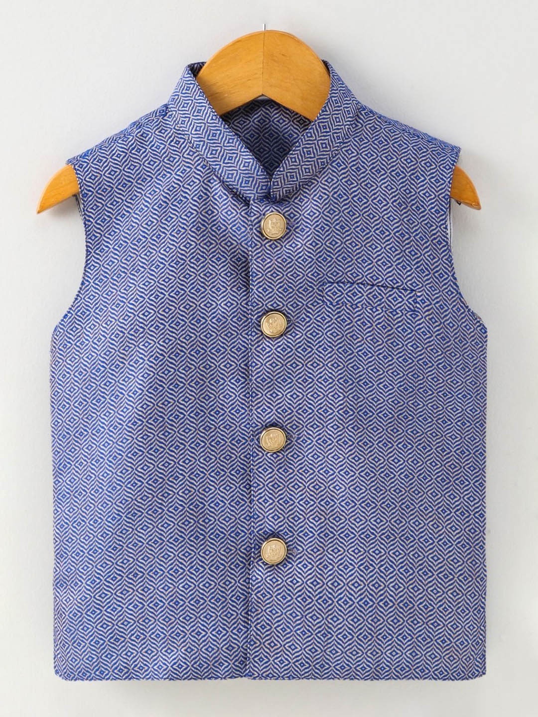 

Pehanaava Boys Woven Design Mandarin Collar Nehru Jacket, Blue