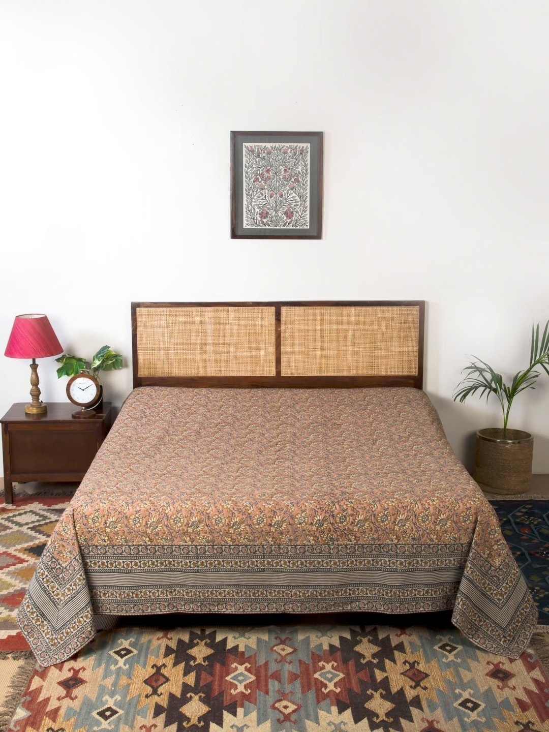 

Fabindia Peach Colored & Black Floral Printed Cotton Double Bed Covers