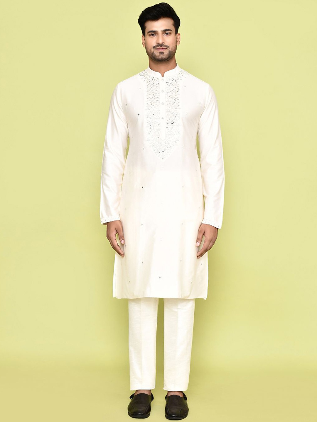 

Arihant Rai Sinha Ethnic Motifs Embroidered Mirror Work Kurta with Trouser, Beige