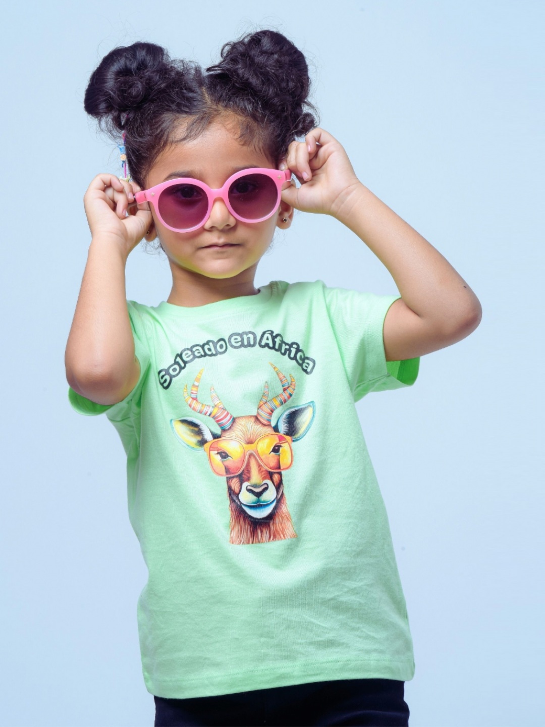 

allorio kids Girls Printed Pure Cotton Raw Edge T-shirt, Green