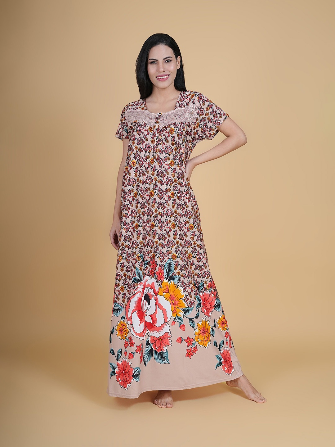 

Noty Women Floral Printed Maxi Nightdress, Brown