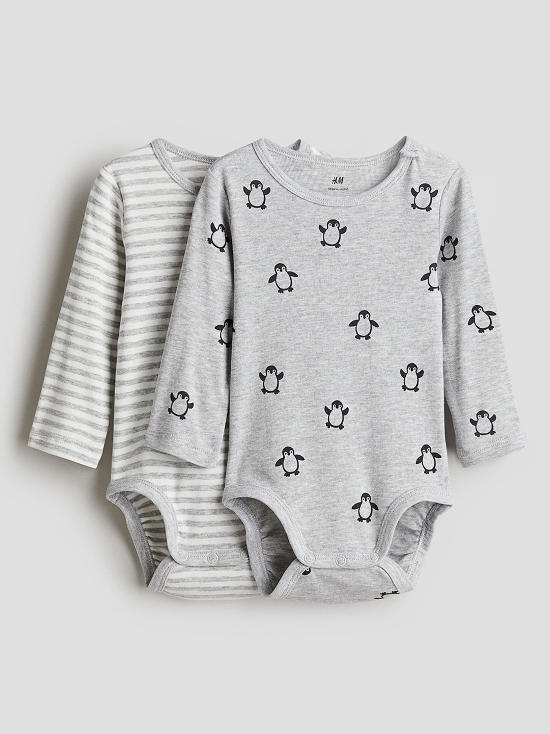 

H&M Infants Boys Pack Of 2 Printed Long-Sleeved Bodysuit, Grey