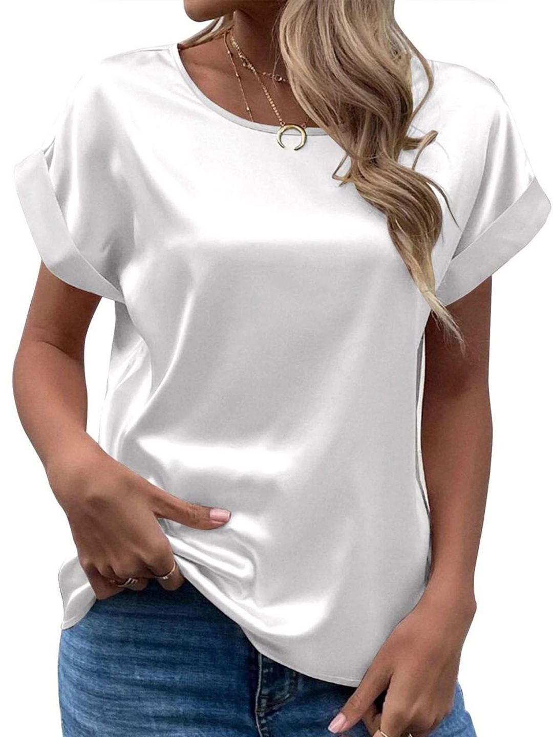 

StyleCast Women Round Neck Short Sleeves Top, White