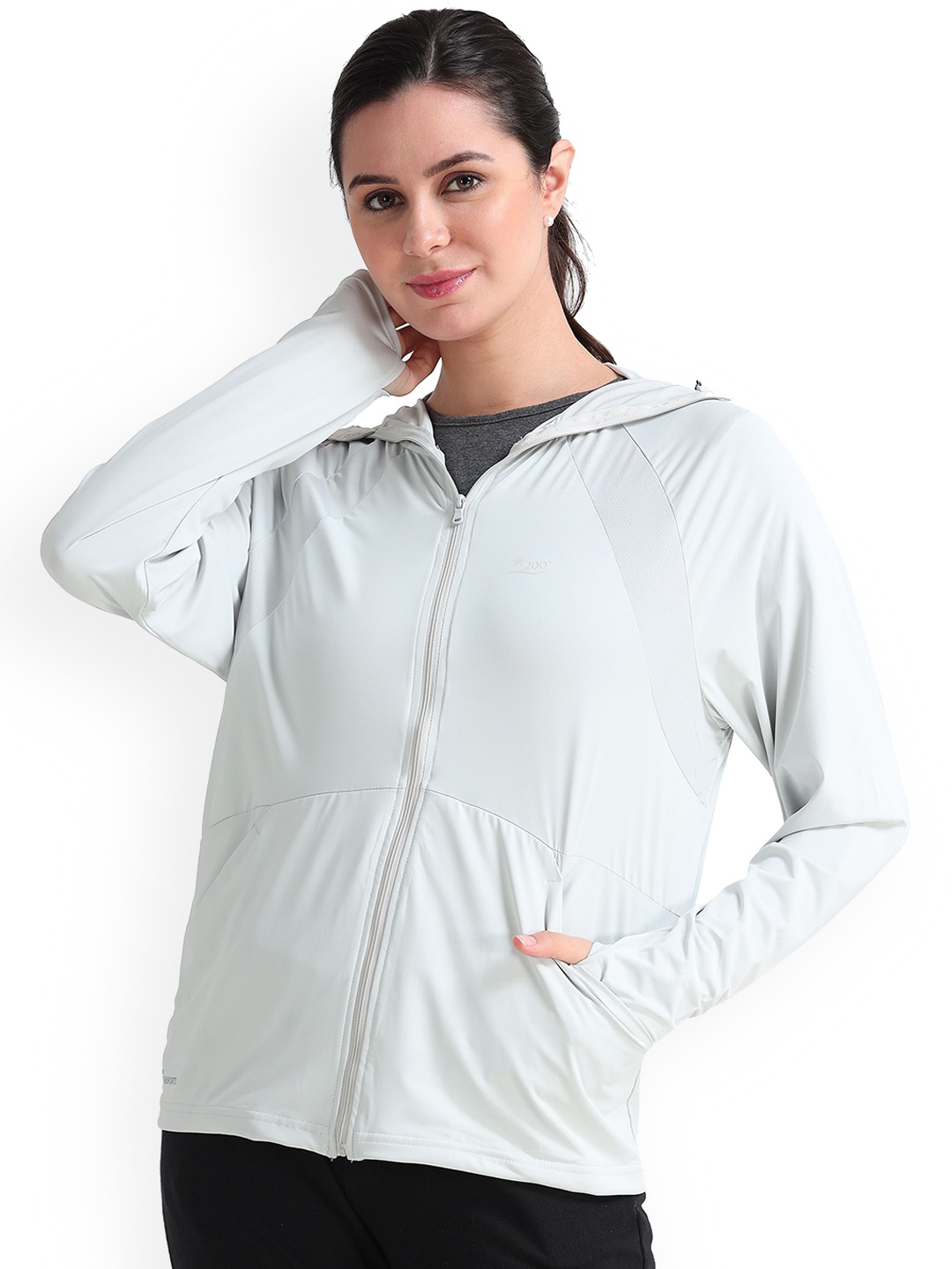 

FabSeasons Women Hooded Solid Sports Sporty Jacket, White