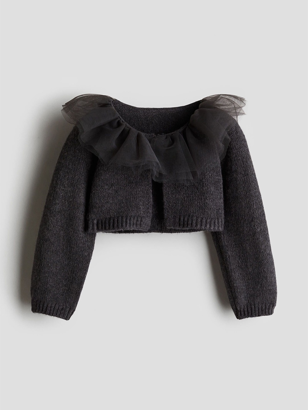 

H&M Girls Tulle-Collared Cardigan, Grey