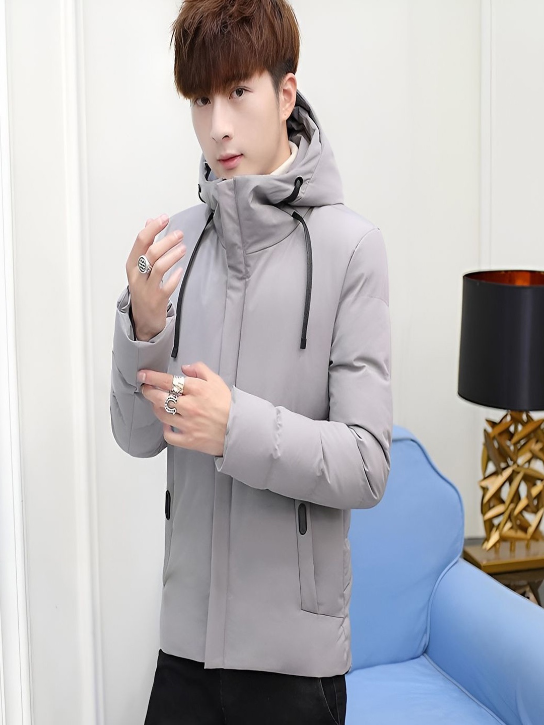 

BAESD Men Hooded Solid Casual Padded Jacket, Grey