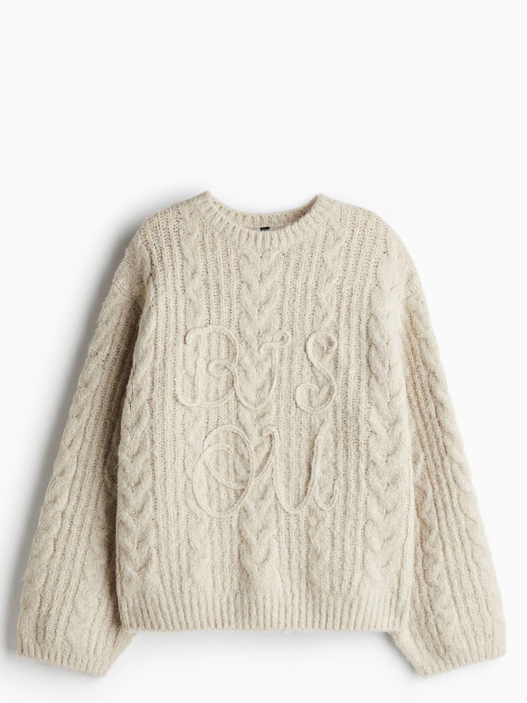 

H&M Women Embroidered Cable-Knit Jumper, Beige