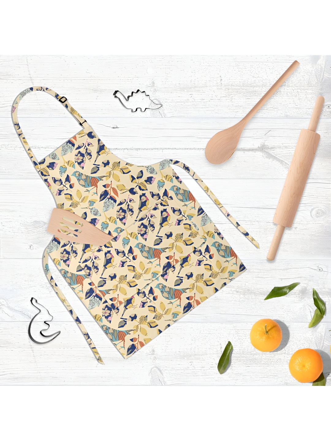 

ArtzFolio Kids Cream Colored & Blue Printed Cotton Aprons