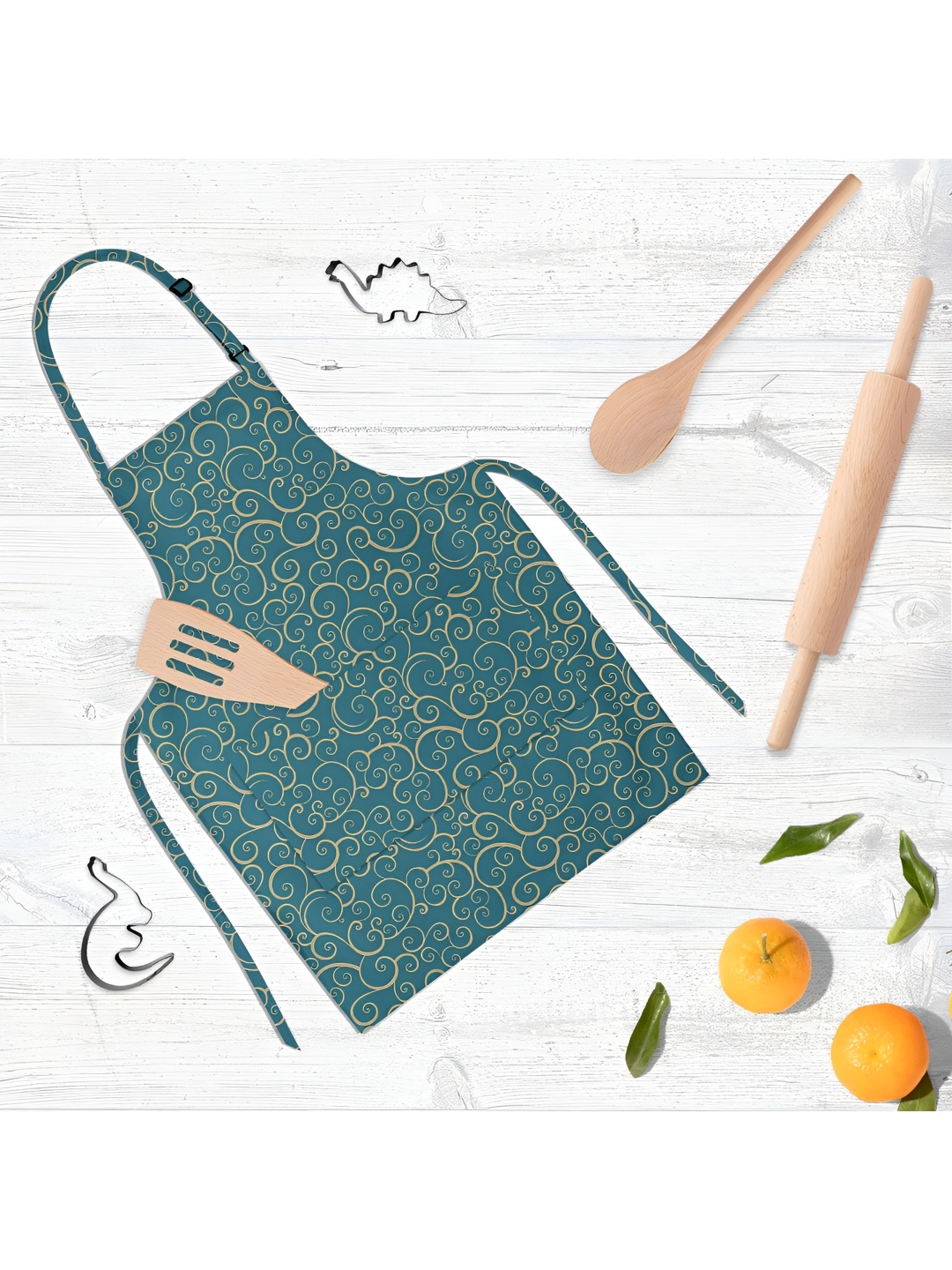 

ArtzFolio Kids Teal-Blue & Yellow Printed Cotton Aprons