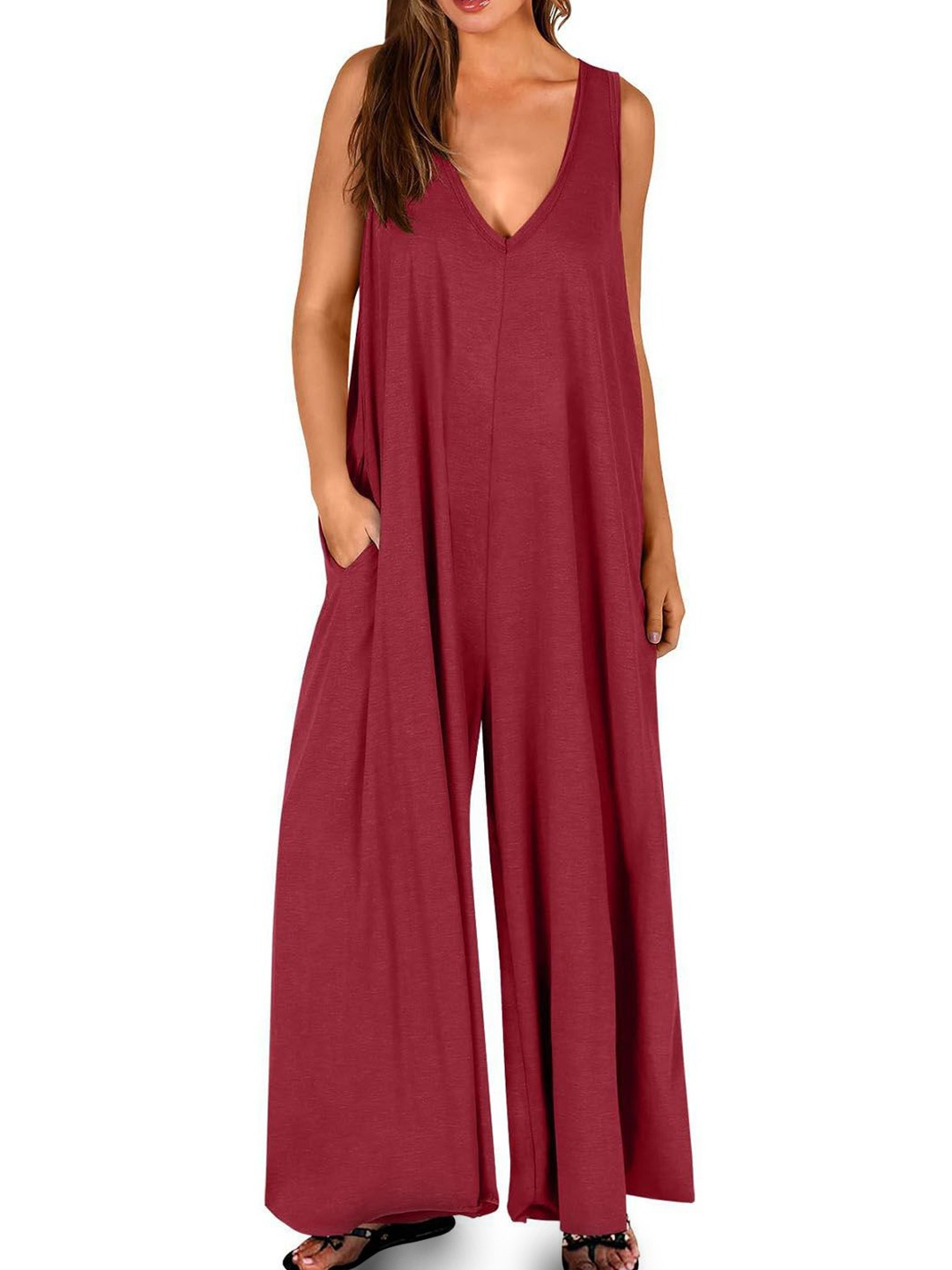 

StyleCast Women V-Neck Sleeveless Basic Jumpsuit, Red