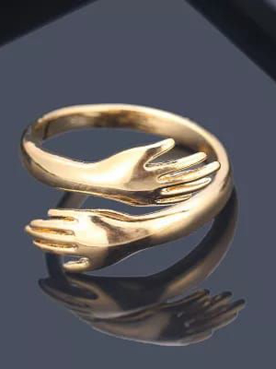 

YU FASHIONS Gold-Plated Stainless Steel Cute Hug Adjustable Finger Ring