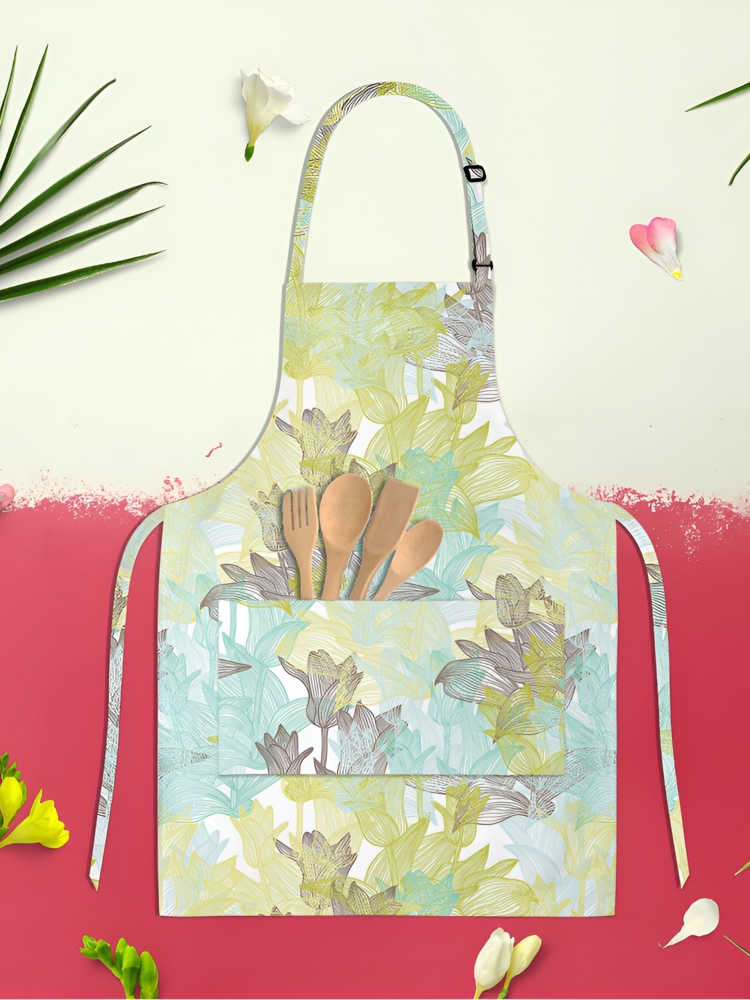 

ArtzFolio Kids White & Green Printed Cotton Aprons