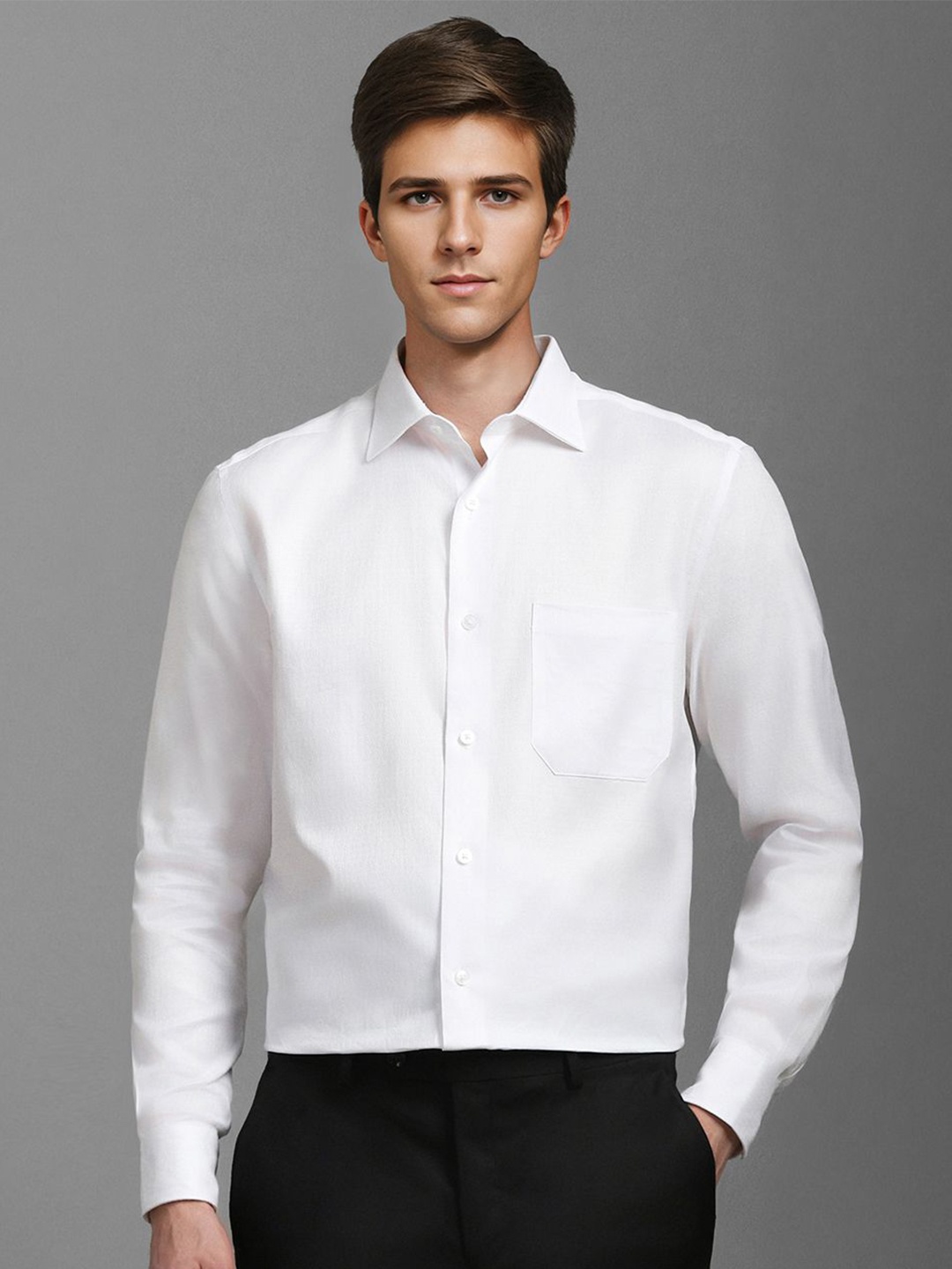 

Louis Philippe Men Classic Spread Collar Solid Cotton Formal Shirt, White