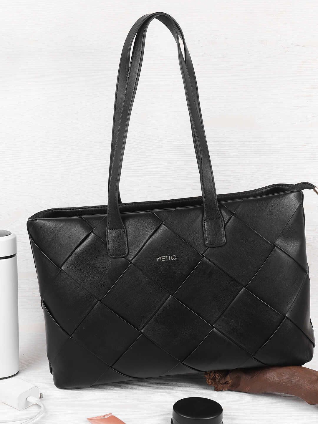 

Metro Women Textured Structured Shoulder Bag, Black