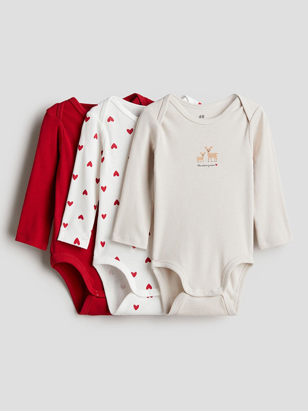 

H&M Infants Boys 3-Pack Long-Sleeved Bodysuits, Red
