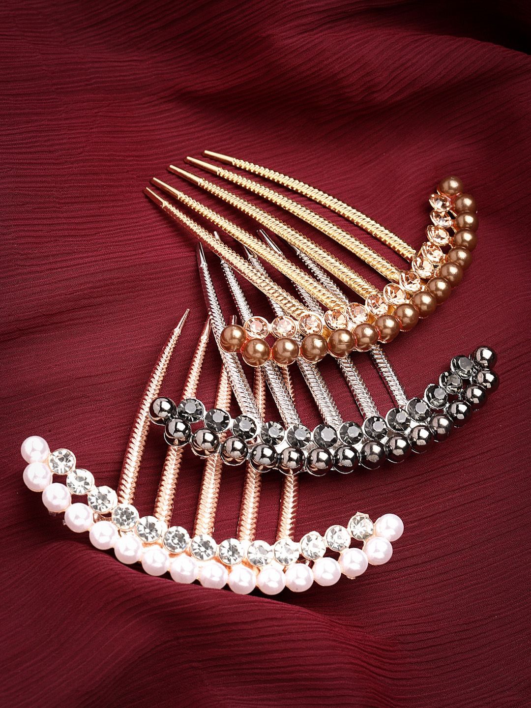 

VOGUE HAIR ACCESSORIES Women Set of 3 Embellished Comb Pin, Off white