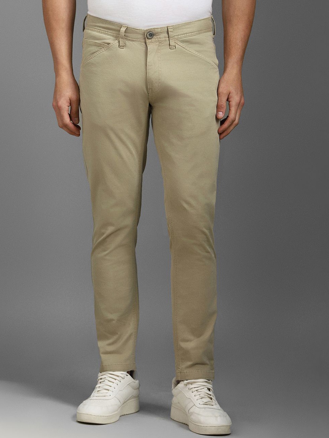 

Louis Philippe Jeans Men Slim Fit Mid-Rise Cotton Trousers, Khaki