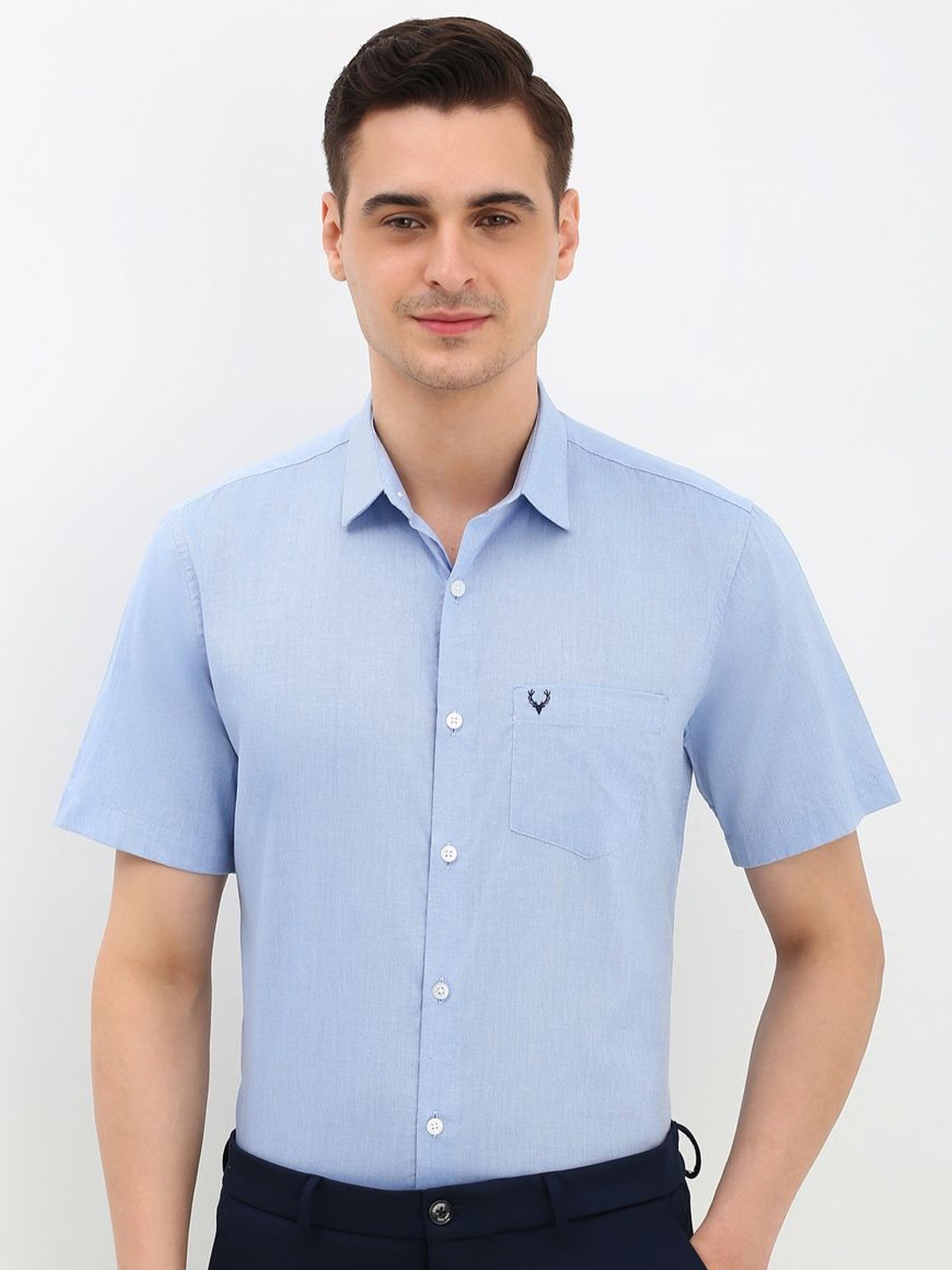 

Allen Solly Men Spread Collar Solid Cotton Slim Fit Formal Shirt, Blue