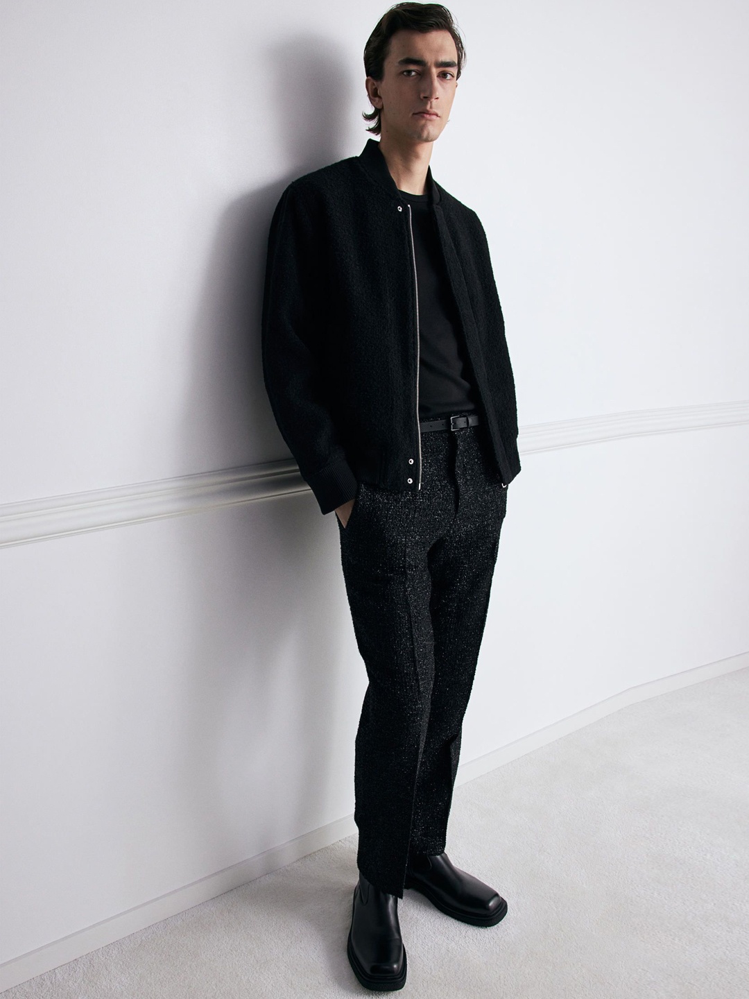 

H&M Wool-Blend Bomber Jacket, Black