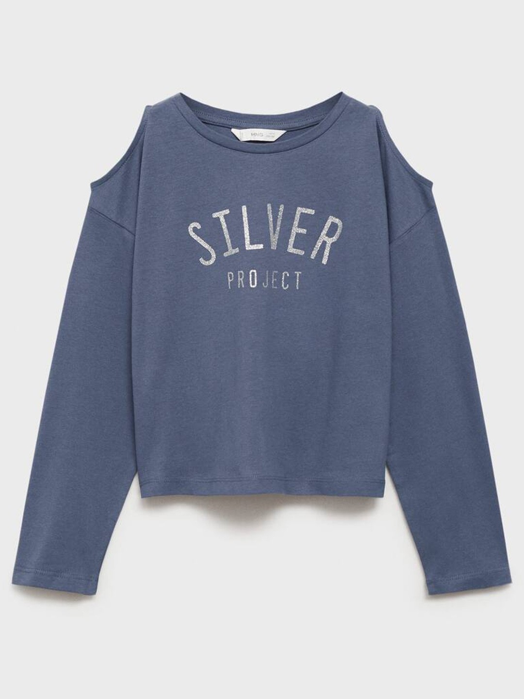

Mango Kids Girls Pure Cotton Typography Printed Cut-Out Detail Top, Grey