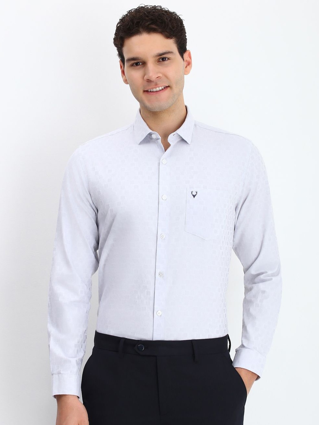 

Allen Solly Men Spread Collar Micro Checked Cotton Slim Fit Formal Shirt, White