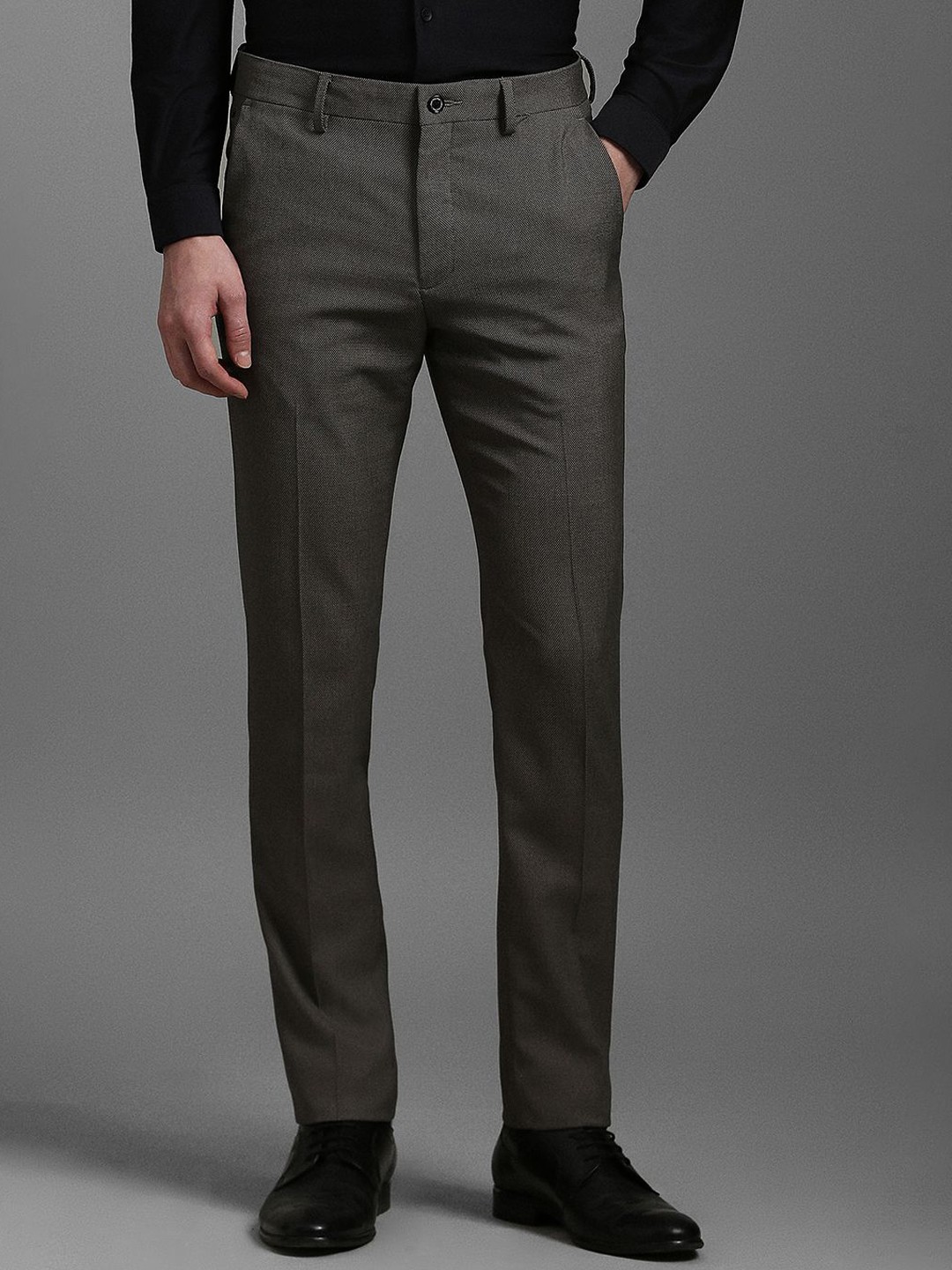 

Louis Philippe Men Printed Super Slim Fit Formal Trousers, Grey