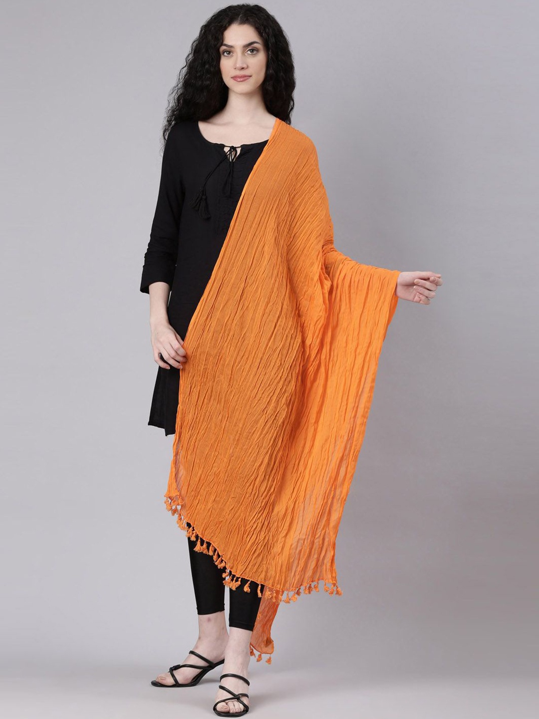 

Souchii Tasselled Border Cotton Dupatta, Orange