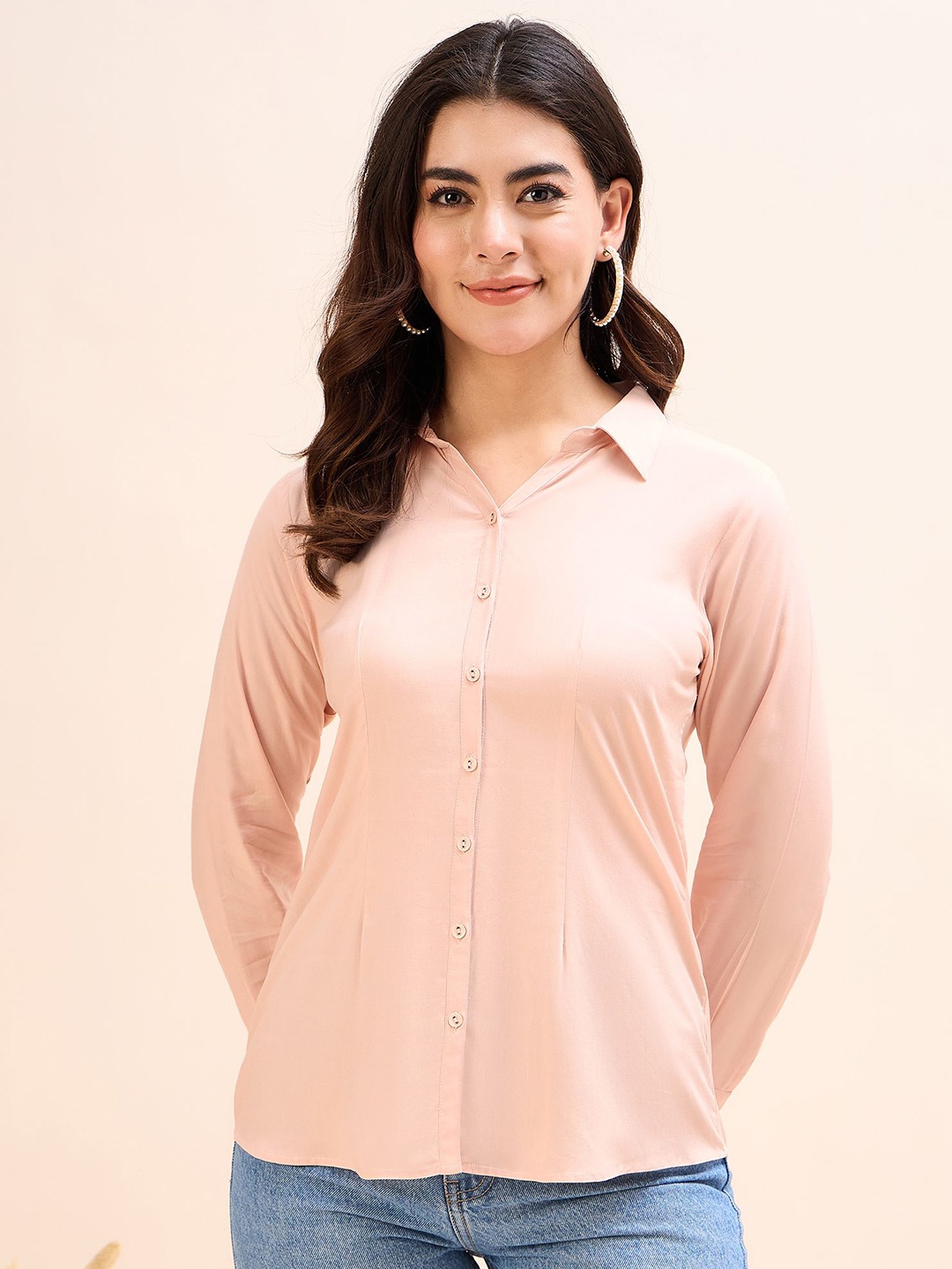 

Anouk Women Spread Collar Cotton Shirts, Peach