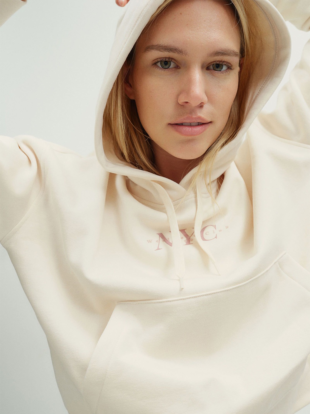 

H&M Text-Motif Hoodie, Beige